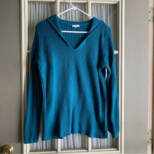J. Jill Teal Ribbed Collared Women's Sweater